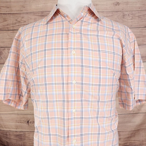 DANIEL CREMIEUX COLLECTION CLASSIC FIT SHORT SLEEVE PEACH BUTTON UP SHIRT SZ L - Picture 1 of 6